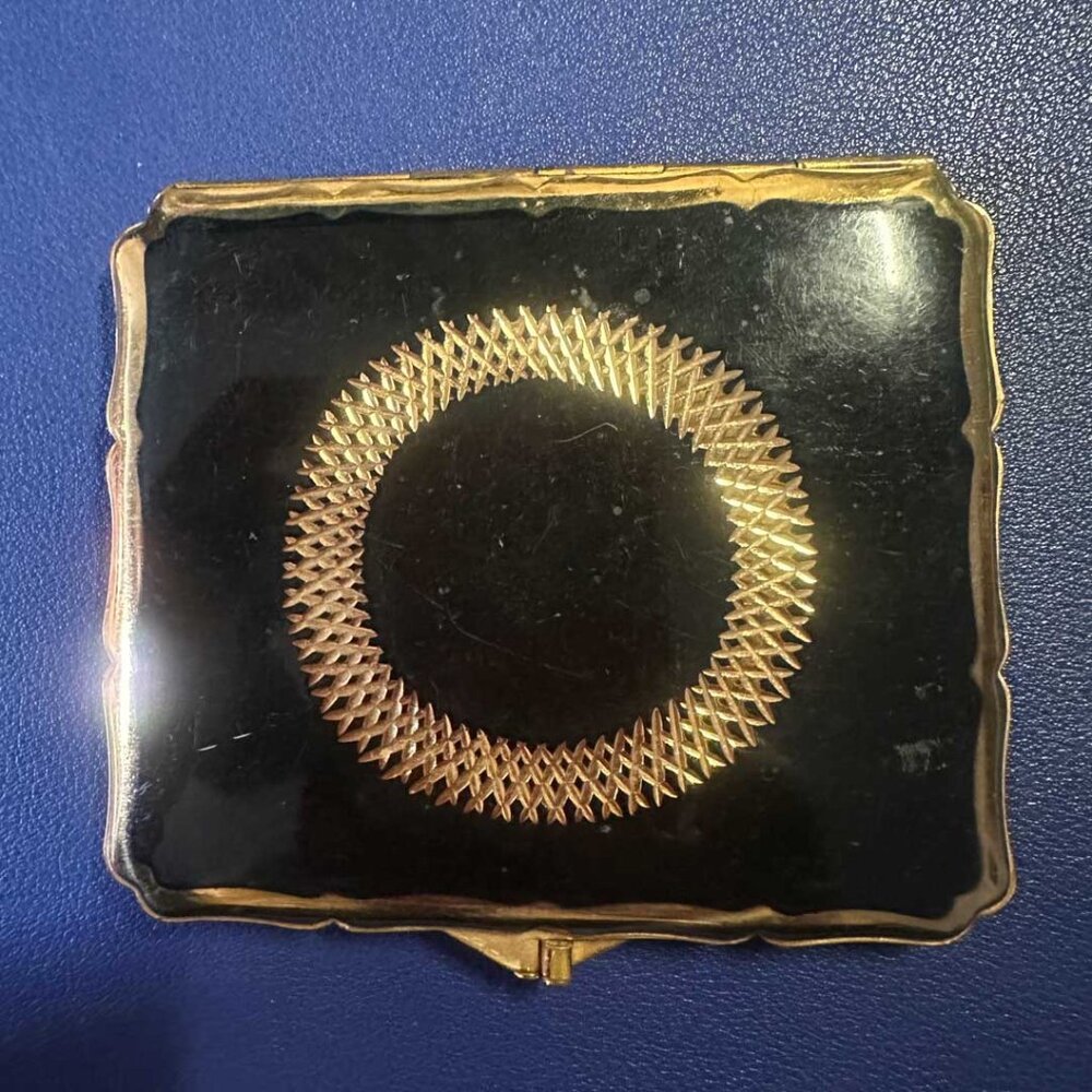 Vintage Stratton England Black Enamel Gold Cigarette Case 1940s 50s Art Deco